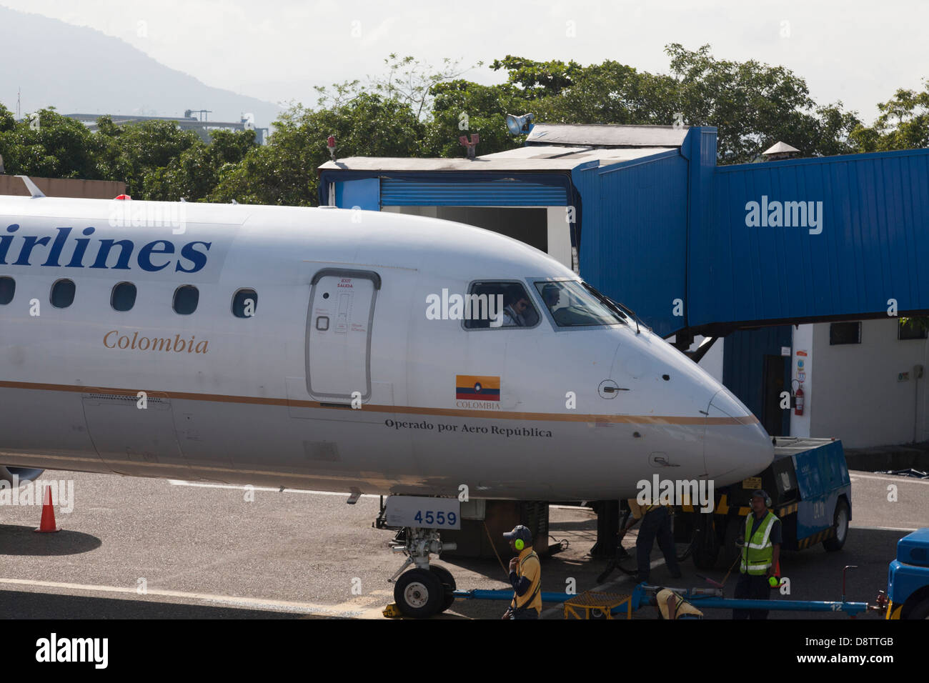Copa Airlines Plane Taxiing at Santa Marta Airport, Colombia Stock