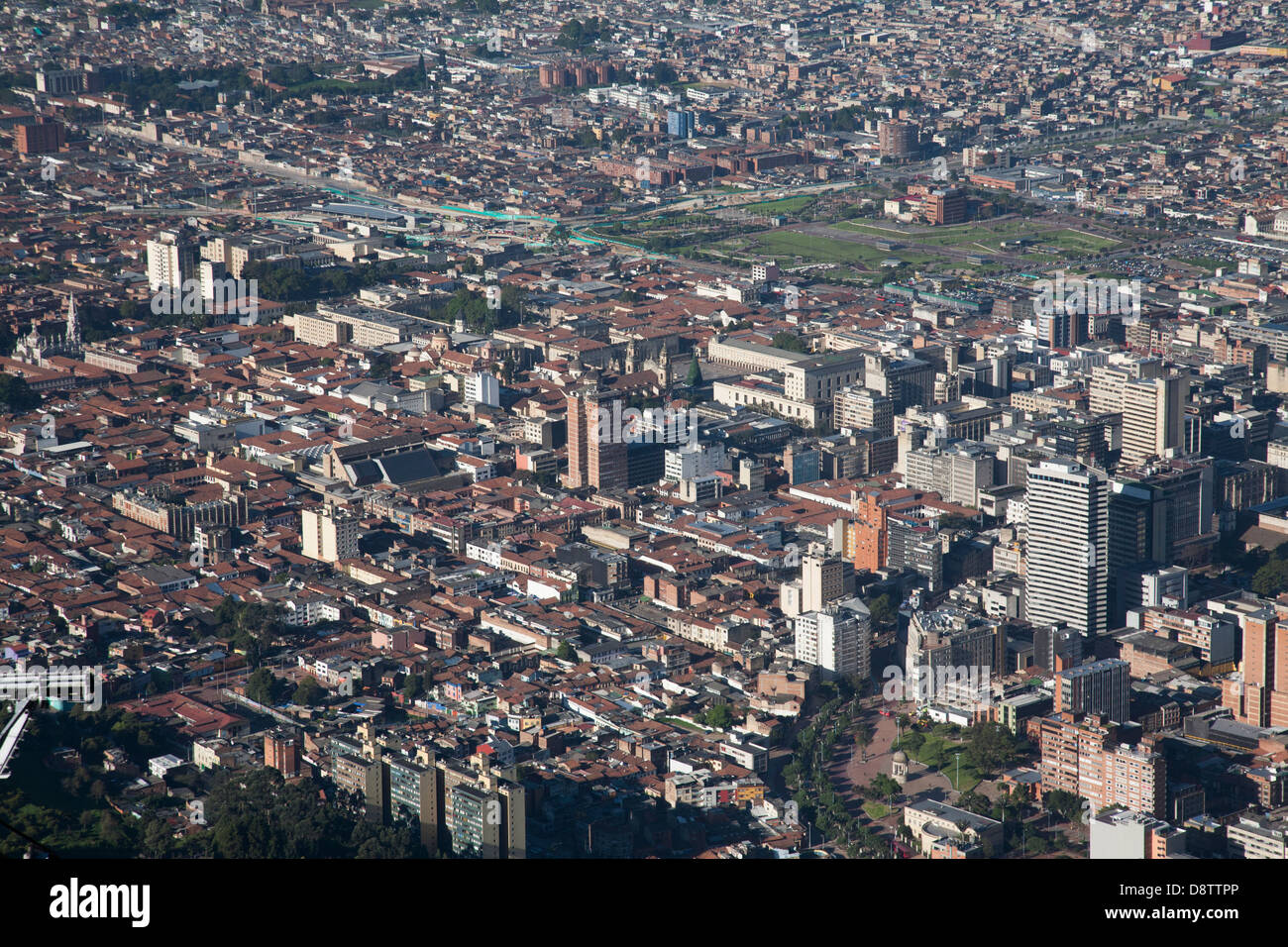 Bird's eye view of Bogota from Monserrate Peak, Plaza Bolivar, Bogota, Colombia Stock Photo