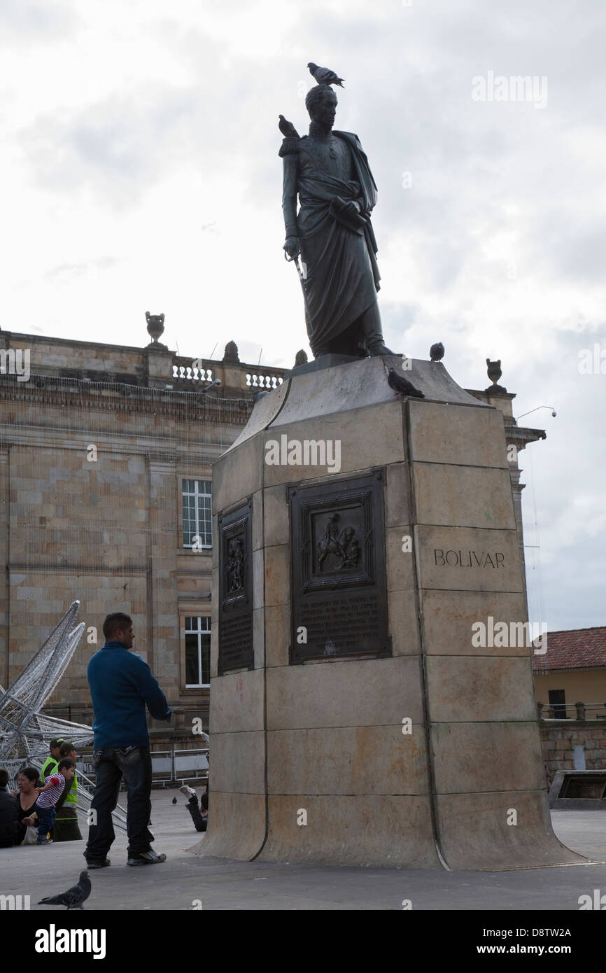 Statue of Simon Bolivar, Plaza Bolivar, Bogota, Colombia Stock Photo