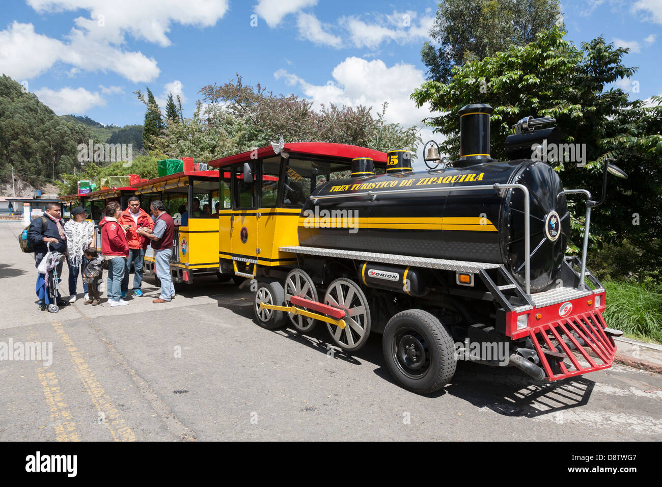 Tourist and sightseeing Train towards the Salt Cathedral, Zipaquira, near Bogota, Colombia Stock Photo