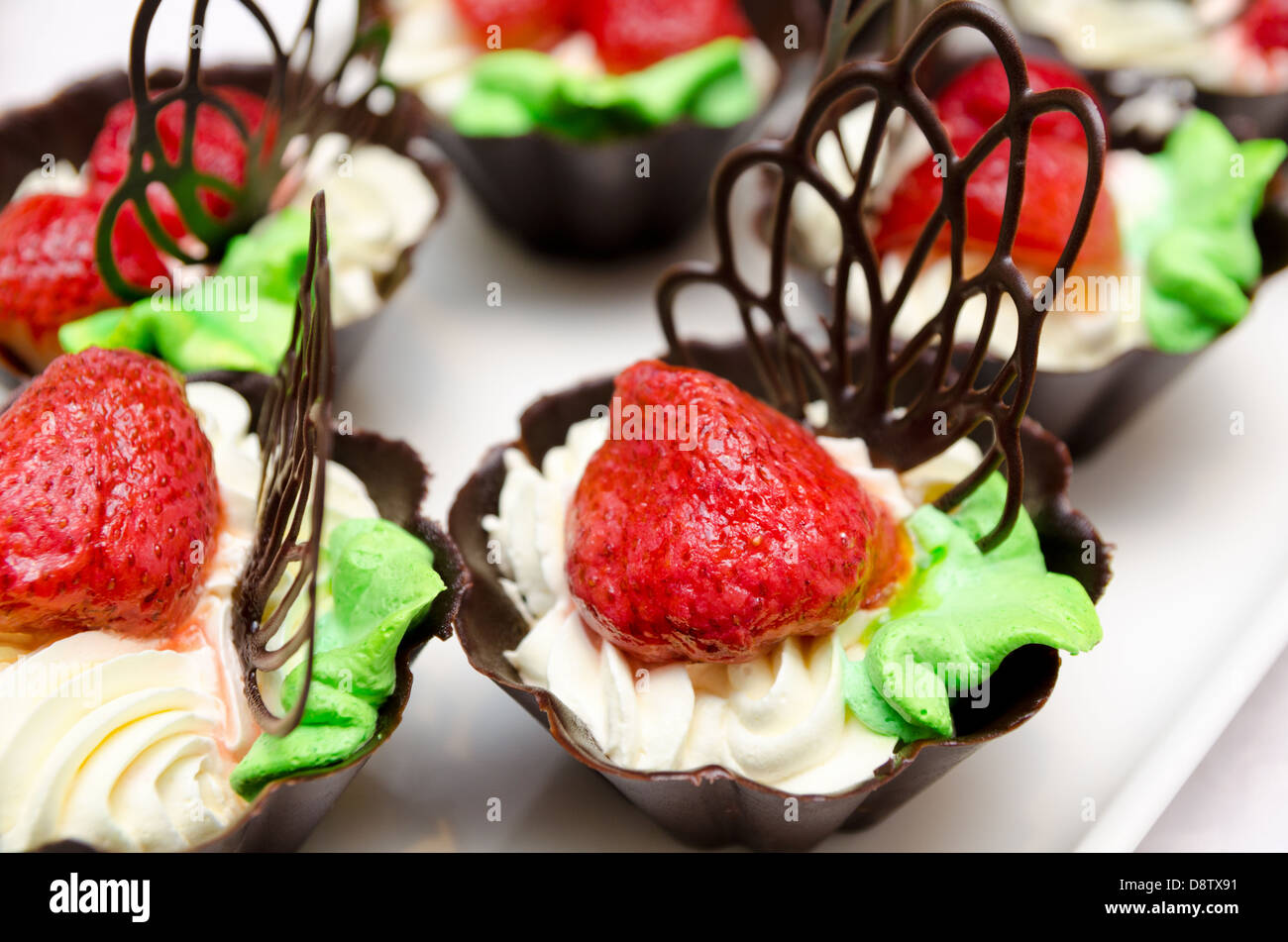 strawberries whip cream Stock Photo