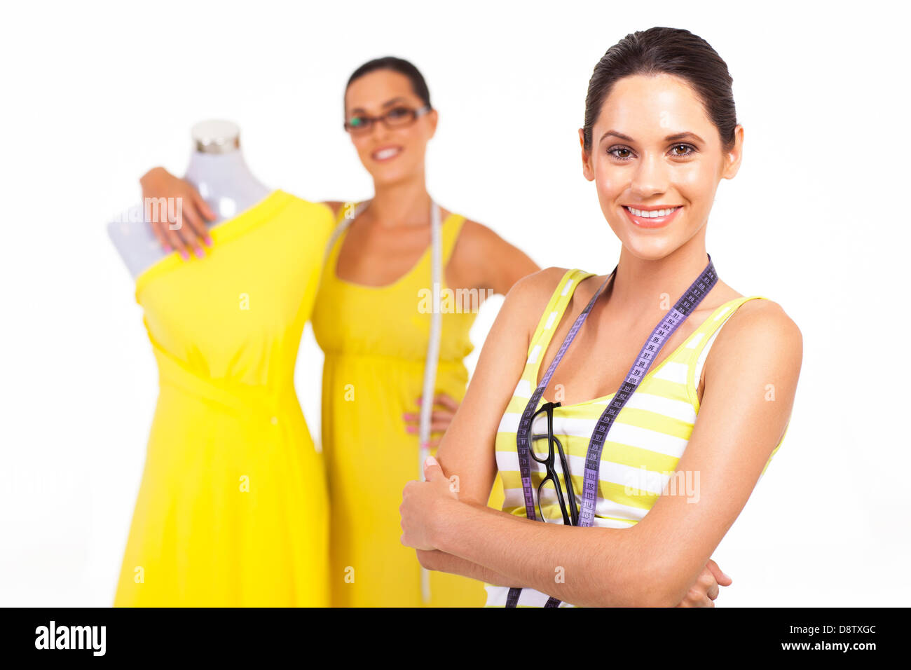 beautiful young female tailors portrait on white Stock Photo
