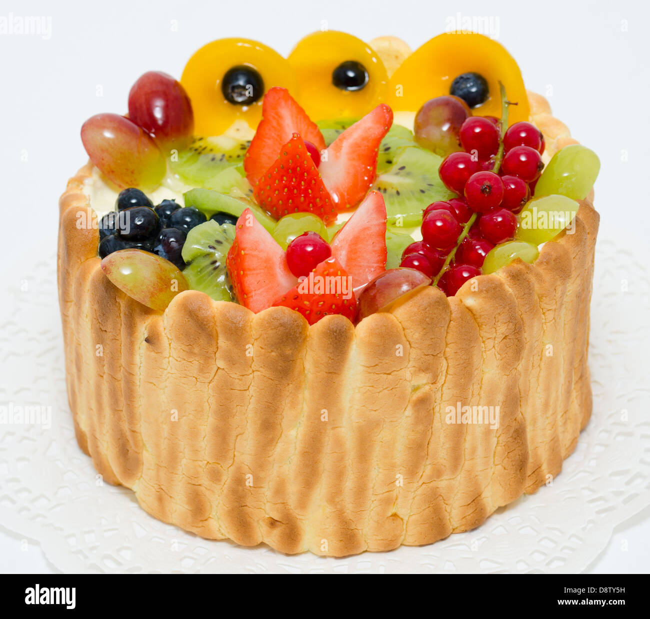 fruit and berry sponge cake Stock Photo