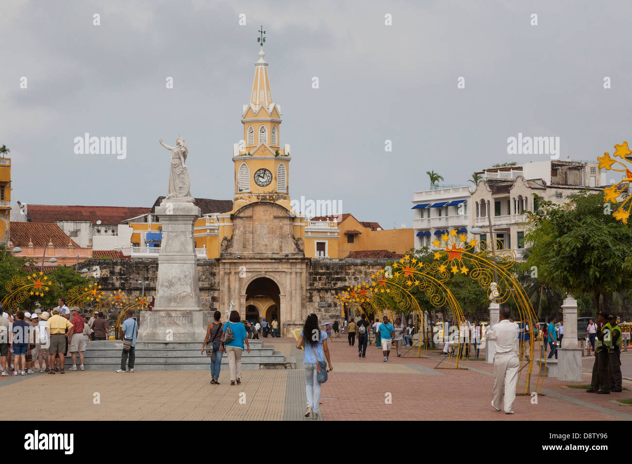 Paseo de los Martires, Torre del Reloj, Clock Tower, Cartagena, Colombia Stock Photo