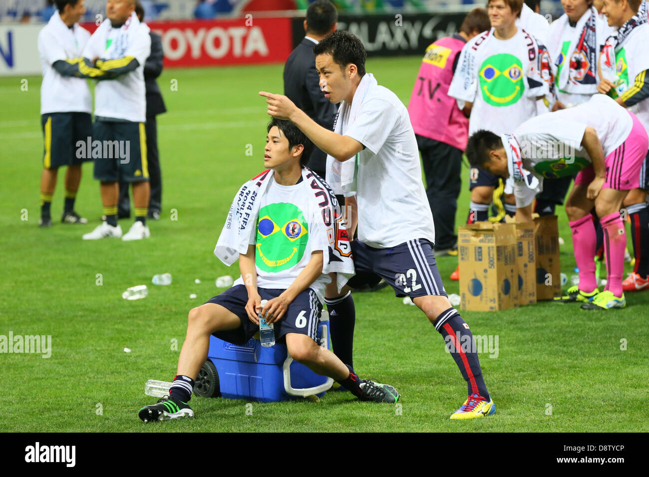 Saitama, Japan. 4th June 2013. (L to R)  Atsuto Uchida,  Maya Yoshida (JPN),  JUNE 4, 2013 - Football / Soccer :  FIFA World Cup Brazil 2014 Asian Qualifier  Final Round Group B  between Japan 1-1 Australia  at Saitama Stadium 2002, Saitama, Japan.  (Photo by YUTAKA/AFLO/Alamy Live News SPORT/Alamy Live News) Stock Photo