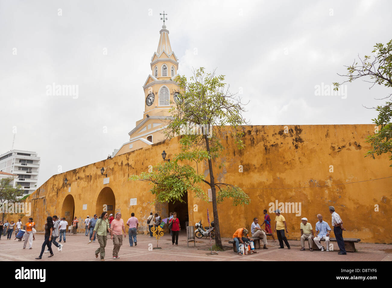 Plaza de los Coches, Torre del Reloj, Clock Tower, Cartagena, Colombia Stock Photo