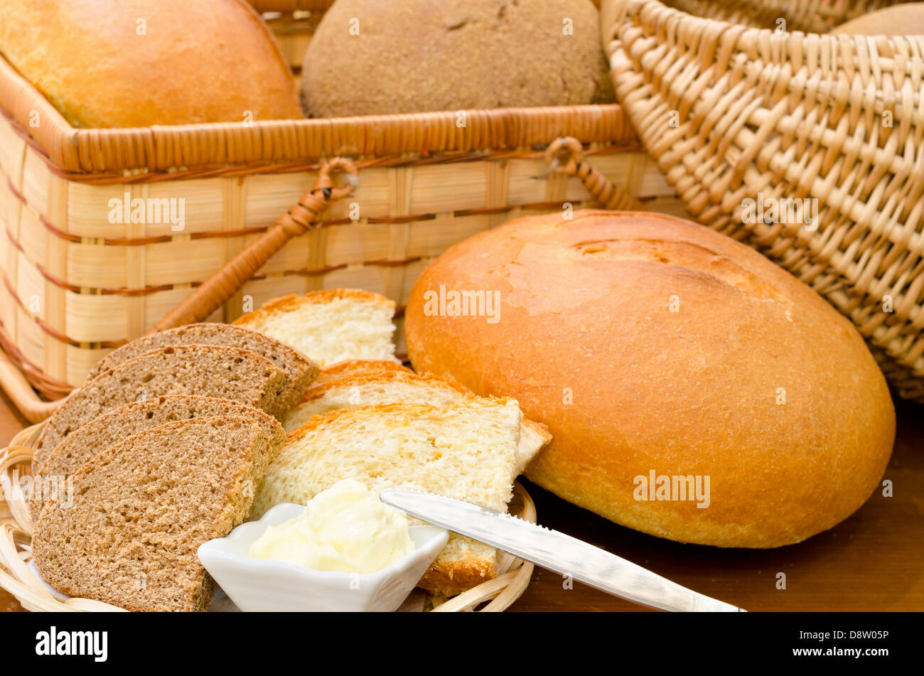 fresh bread and butter Stock Photo