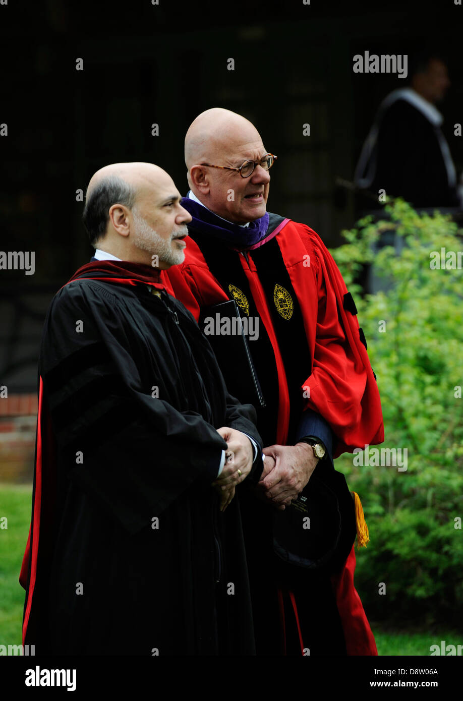 Federal Reserve chairman Ben Bernanke gave the commencement address at Bard College with Leon Botstein President of Bard Stock Photo