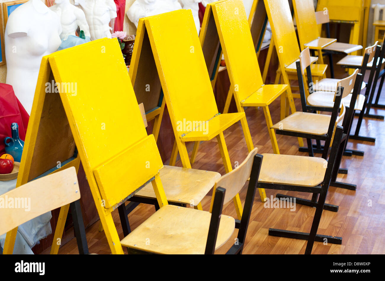 classroom with easels Stock Photo