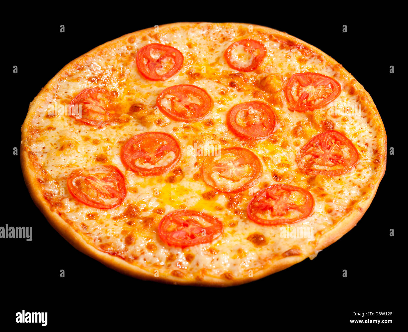pizza with tomato circles, isolated Stock Photo Alamy