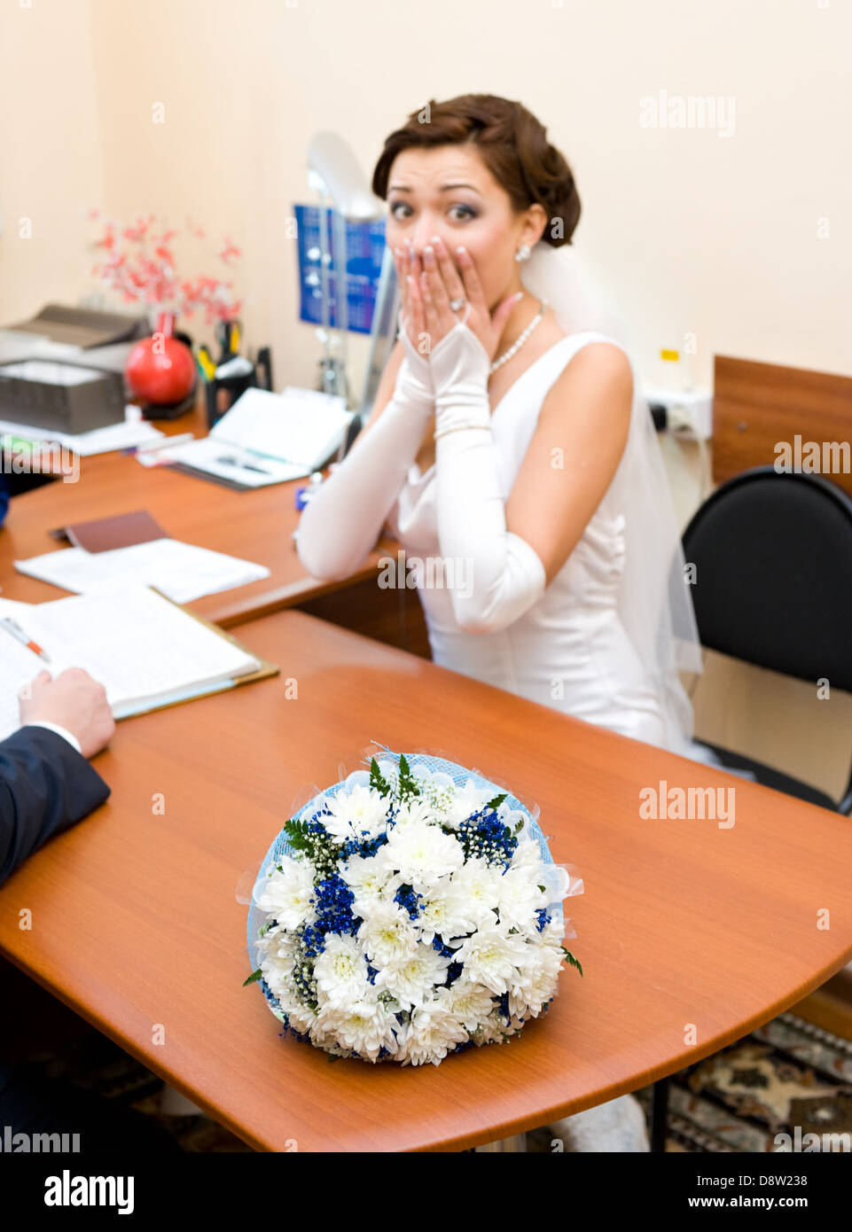 bride is afraid of getting married Stock Photo