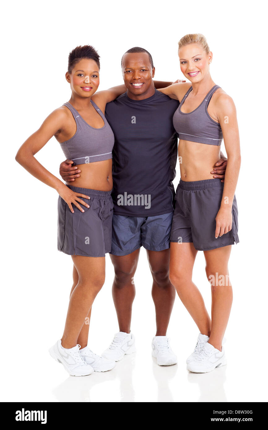 group of smiling gym instructors isolated on white background Stock Photo