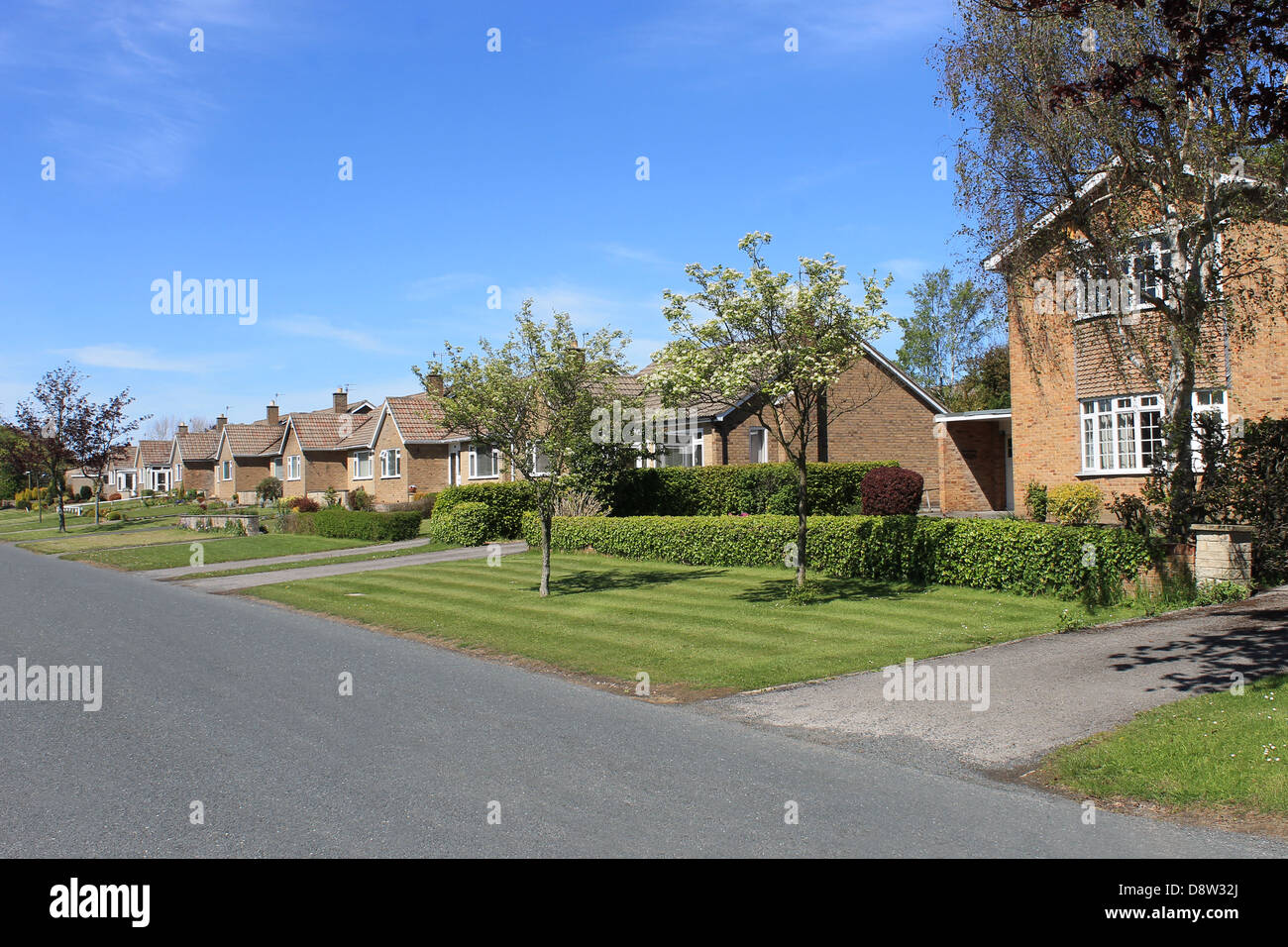 Row of houses and bungalows on English street in rural village. Stock Photo
