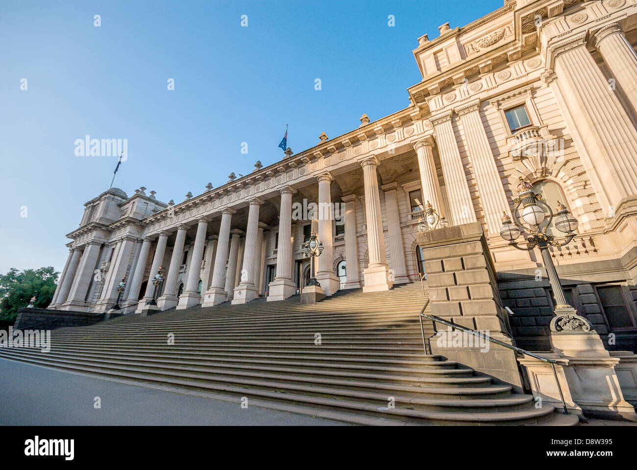 The elegant State parliament of Victoria, Australia where politicians and people's representatives debate and pass laws. Stock Photo