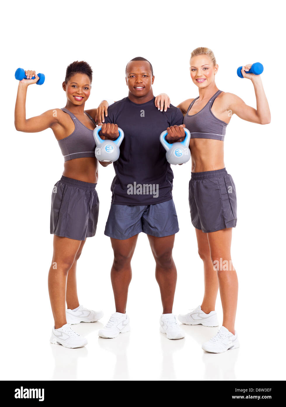group of young adult exercising over white background Stock Photo