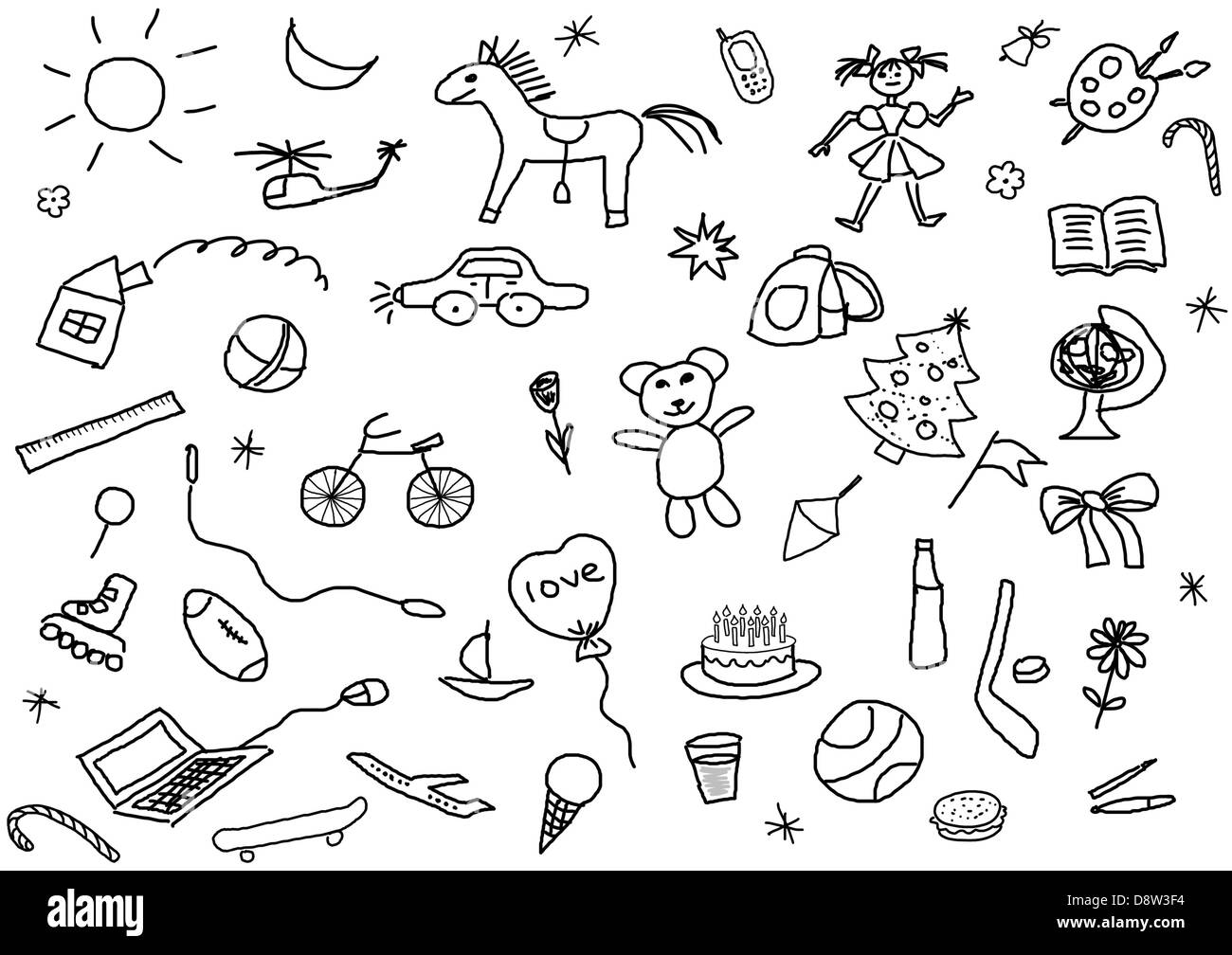 kid's drawings set Stock Photo