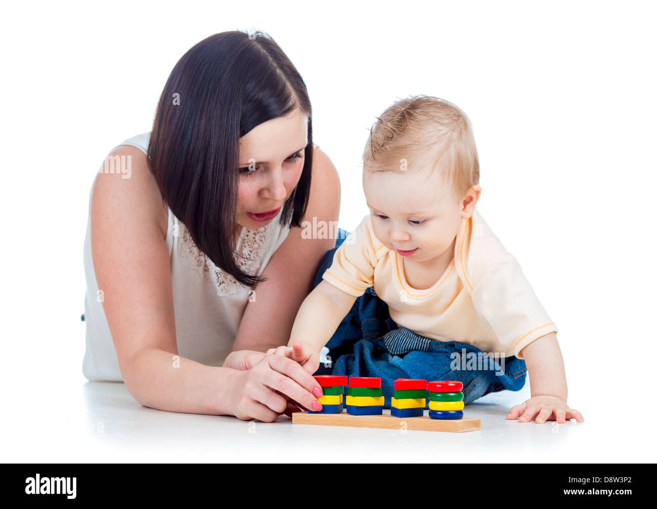 mother and baby play pyramid toy Stock Photo