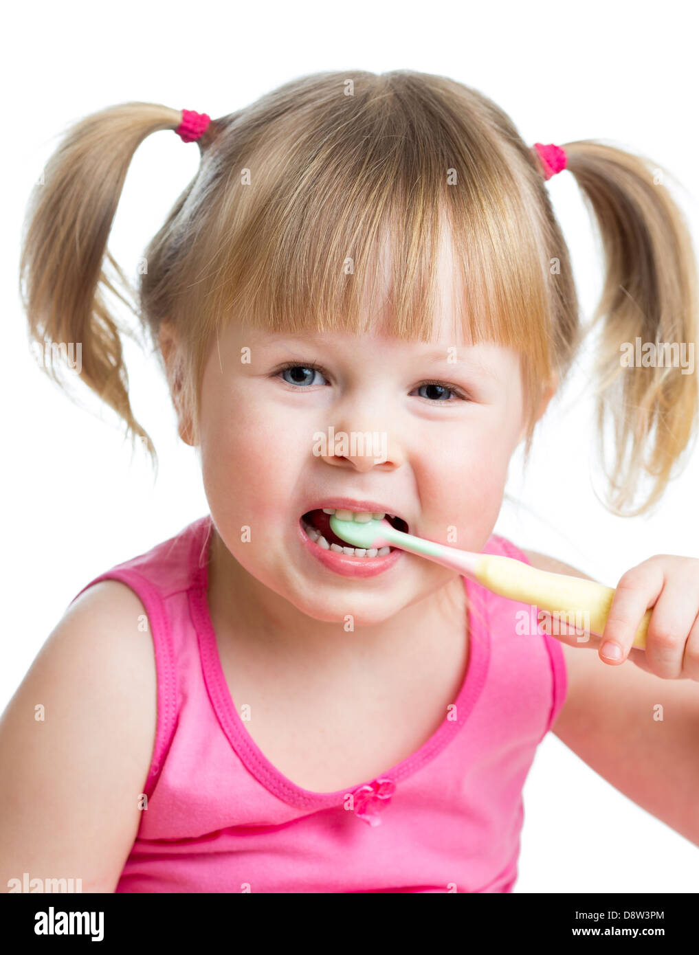 kid girl brushing teeth isolated Stock Photo