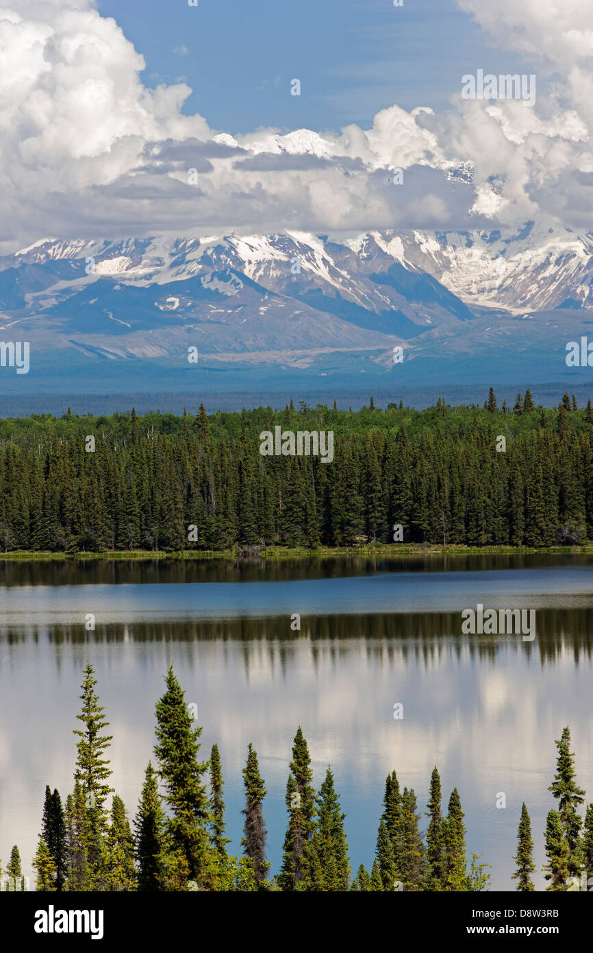 View of Willow Lake, Wrangell Mountains, and Wrangell Saint Elias
