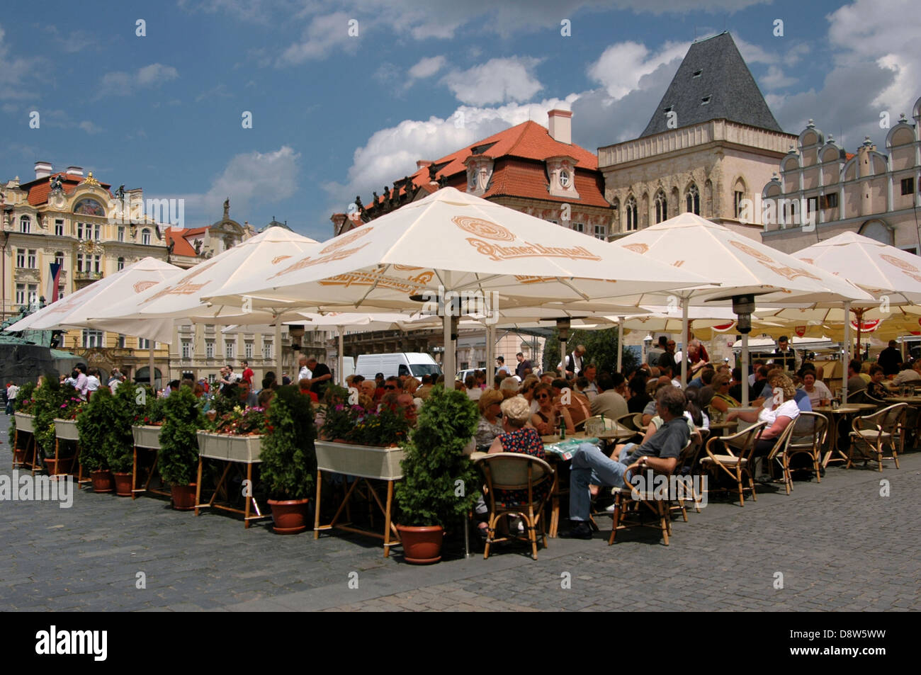 A packed coffeehouse at the old Town Square Staromestske Namesti Stare Mesto Prague Czech Republic Stock Photo