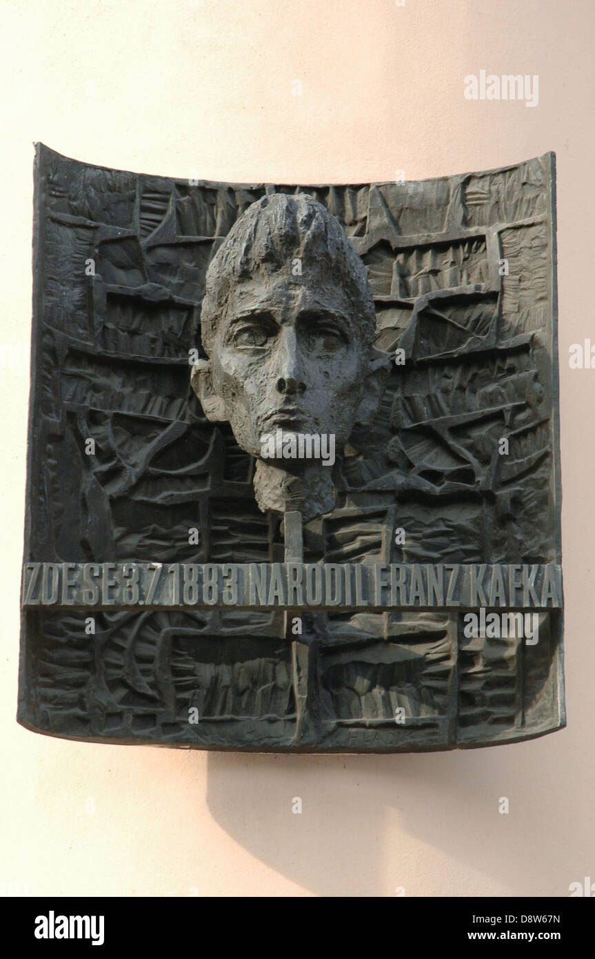 Franz Kafka bust outside Kafka museum in the Old Town Stare Mesto quarter Prague Czech republic Stock Photo
