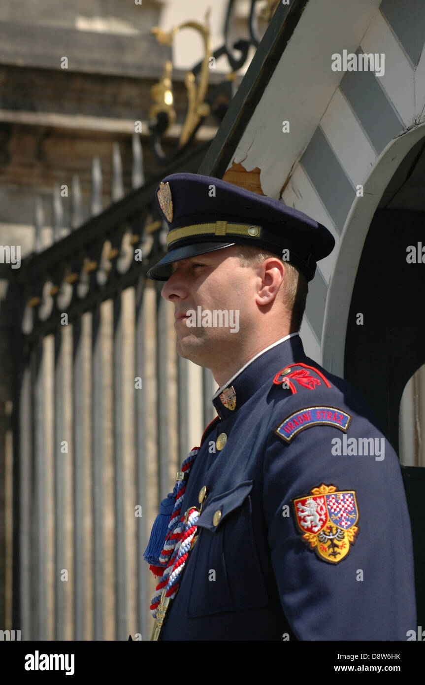 A member of the Castle Guard which task is to guard and defend the seat of the President of the Czech Republic at the Prague Castle, Czech republic Stock Photo