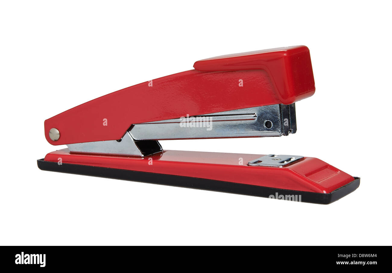 Red Stapler isolated on white Stock Photo