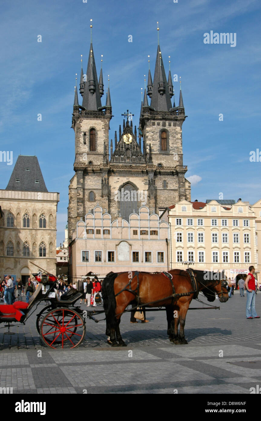 Kostel Matky Bozi pred Tynem or Tynsky chram The Church of Our Lady before Tyn in the Old town Square Prague Czech Stock Photo