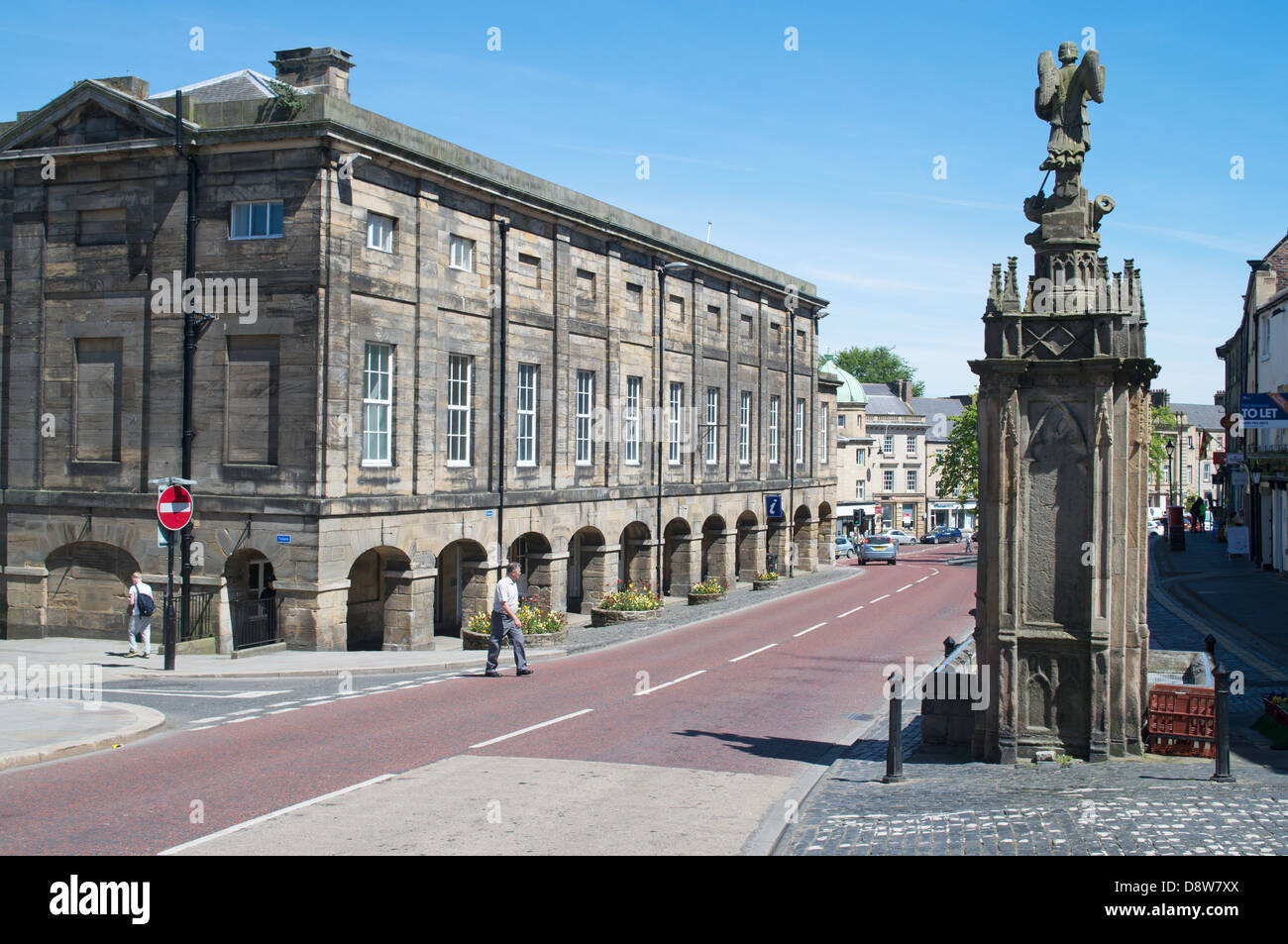 Alnwick High Street, and Northumberland Hall, Northumberland, England