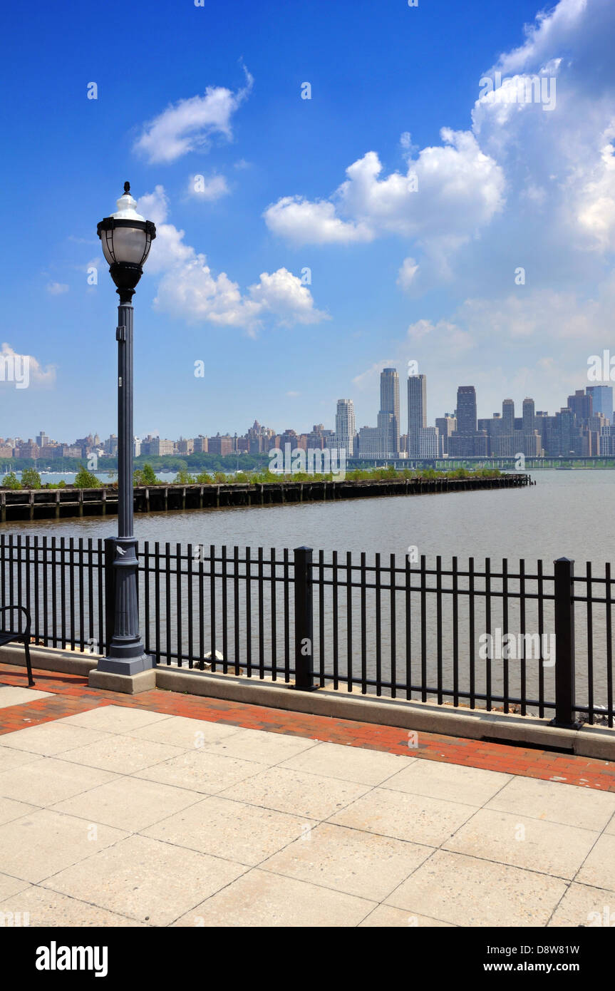 View of Manhattan in New York City, USA - seen across the Hudson River from New Jersey Stock Photo