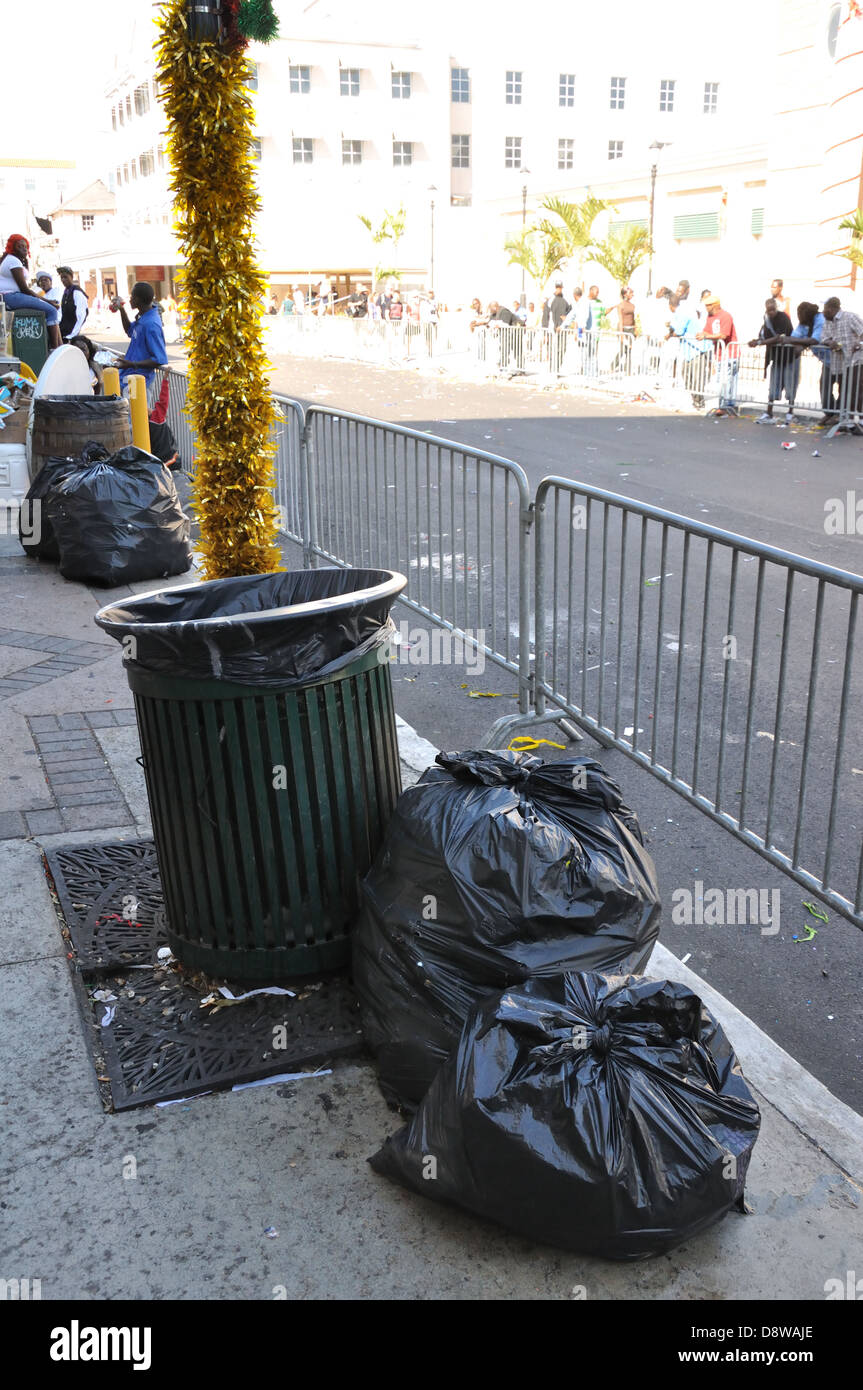 Garbage bags on sidewalk, Nassau, Bahamas Stock Photo Alamy