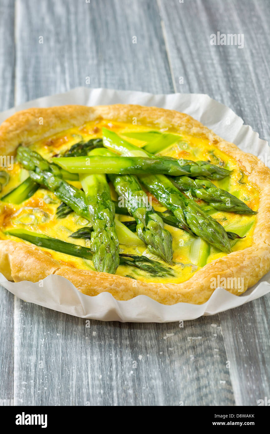 Green asparagus flaky pastry tart Stock Photo