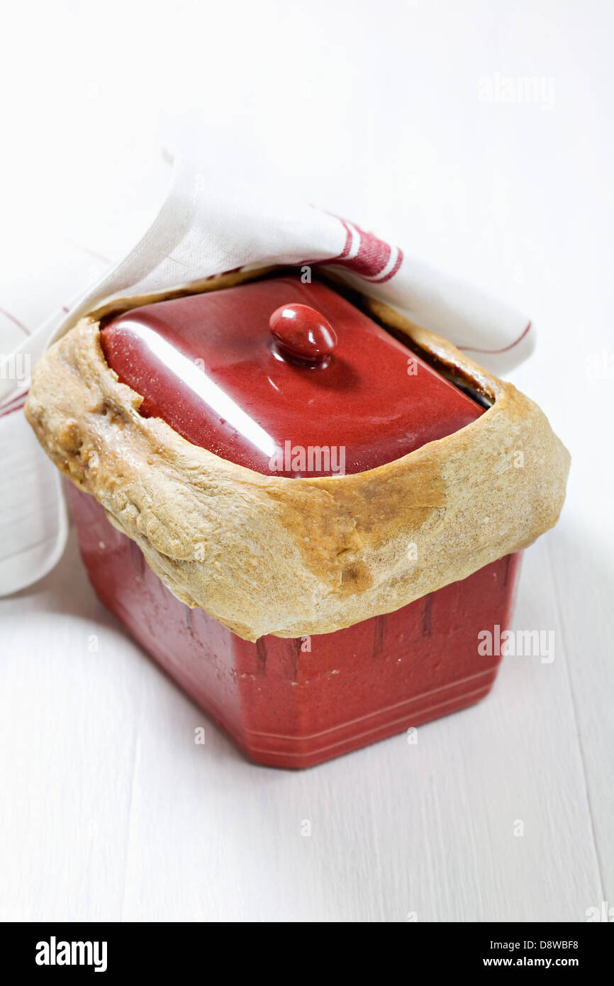 Cooked terrine sealed with pastry Stock Photo