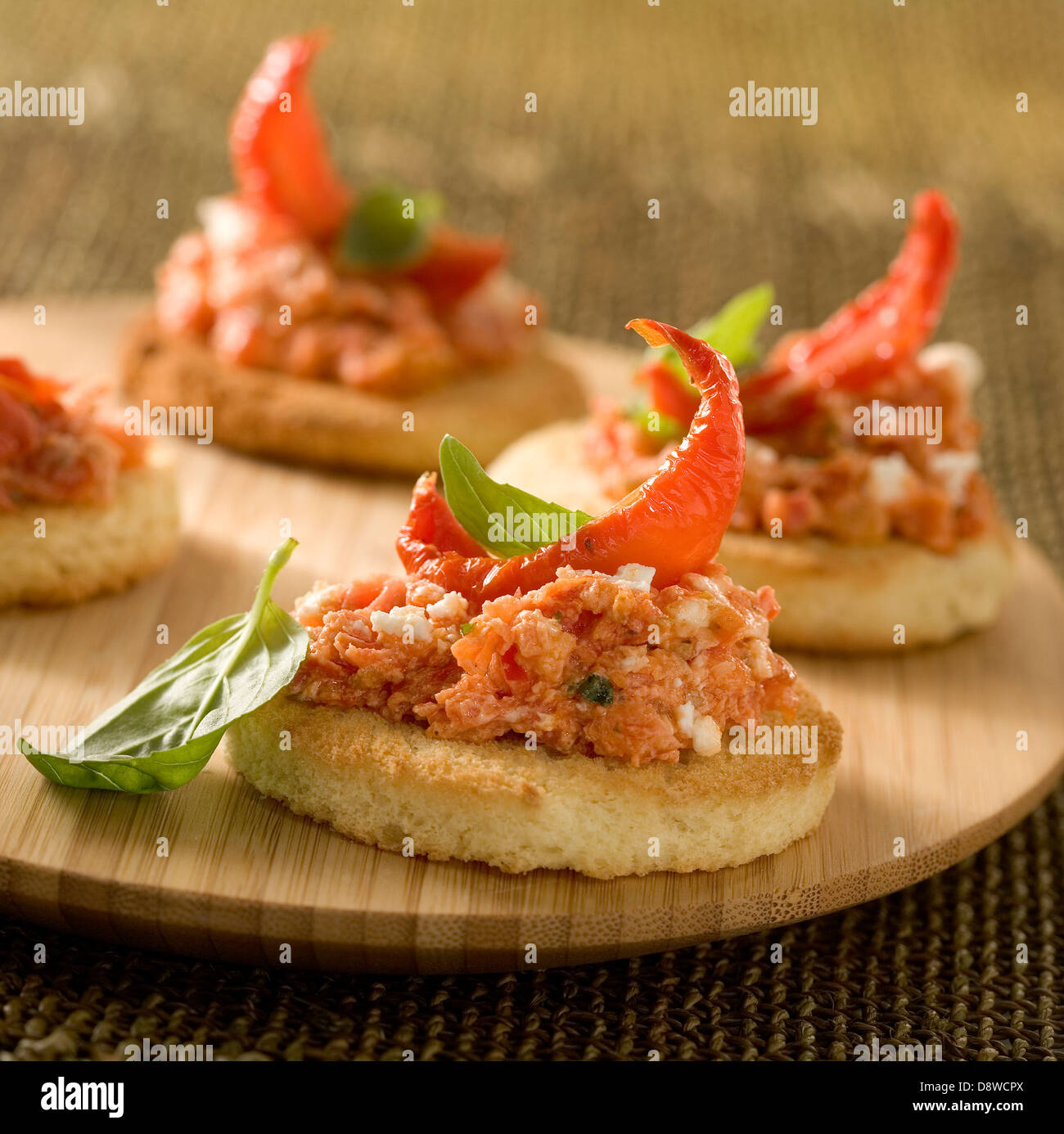 Sun dried tomato and Carré frais canapés Stock Photo Alamy