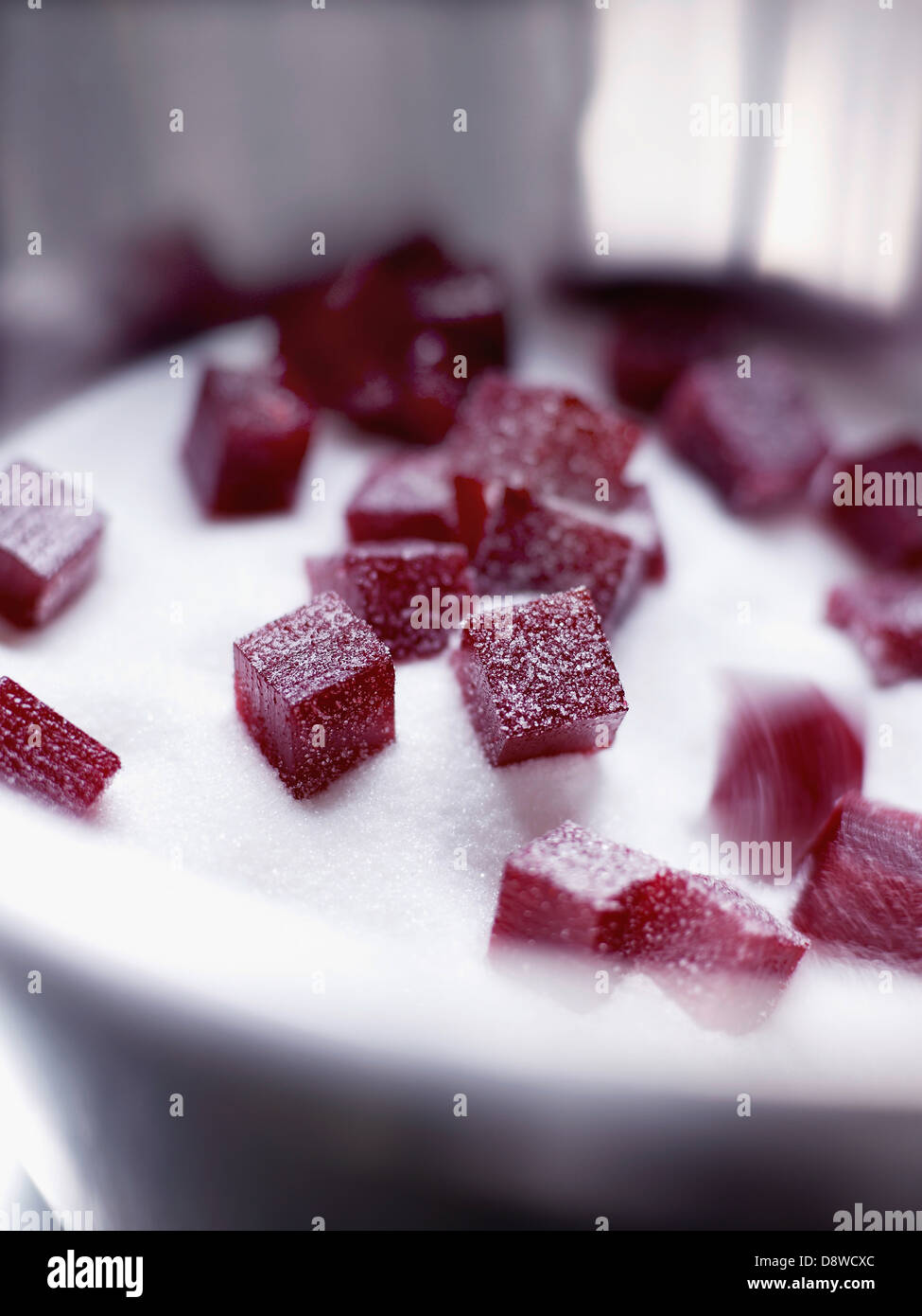 Squares of fruit paste coated in sugar Stock Photo