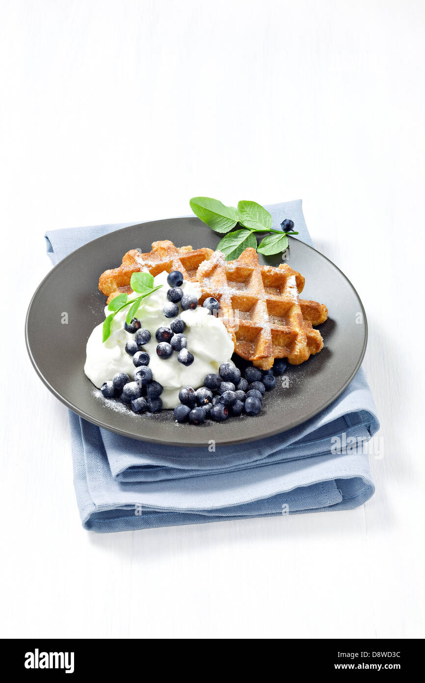 Waffle with blueberries Stock Photo
