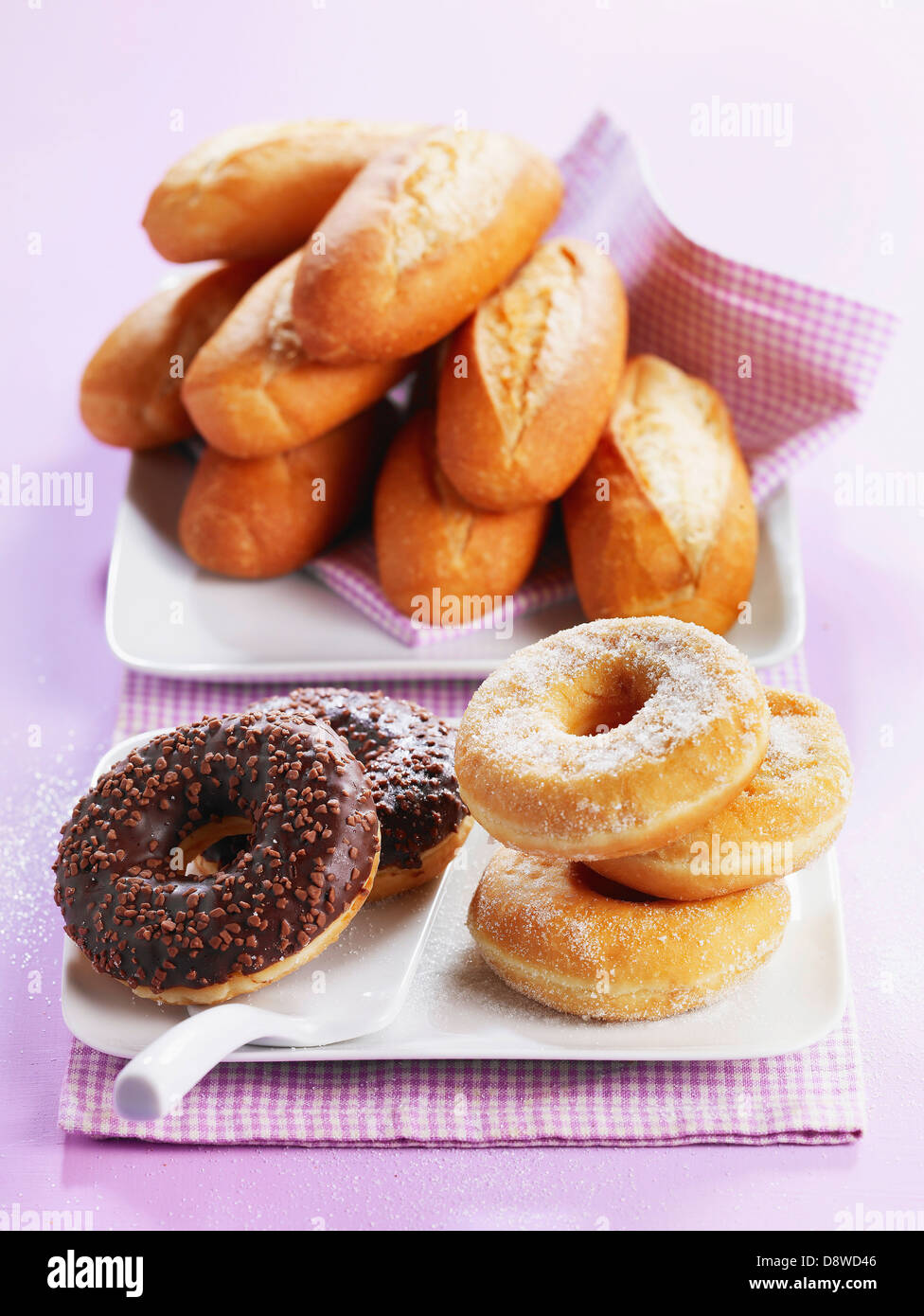 Plain and chocolate donuts Stock Photo