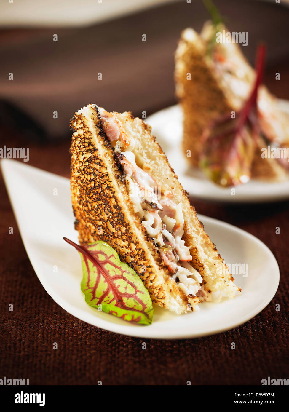 Chatka,boiled ham,lettuce and mayonnaise toasted sandwich Stock Photo