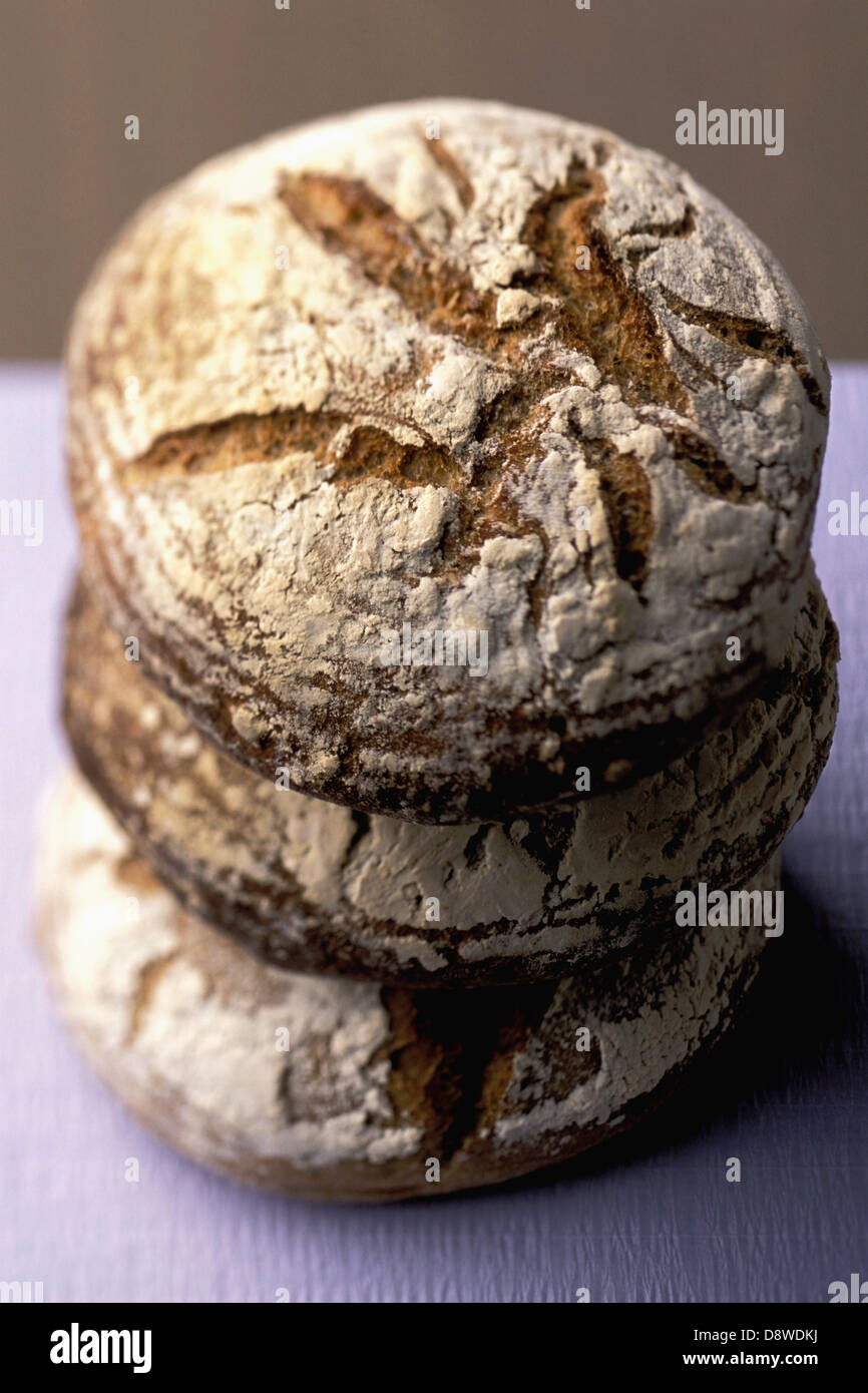 Stack of round bread loaves Stock Photo Alamy