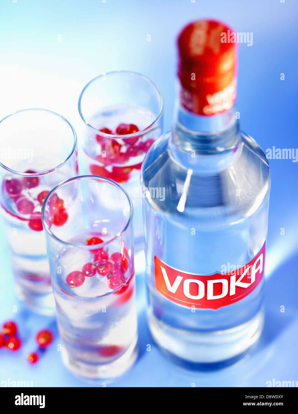 Bottle and glasses of Vodka Stock Photo