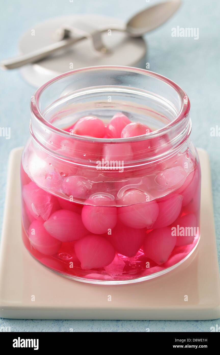 Jar of small onions in vinegar Stock Photo Alamy