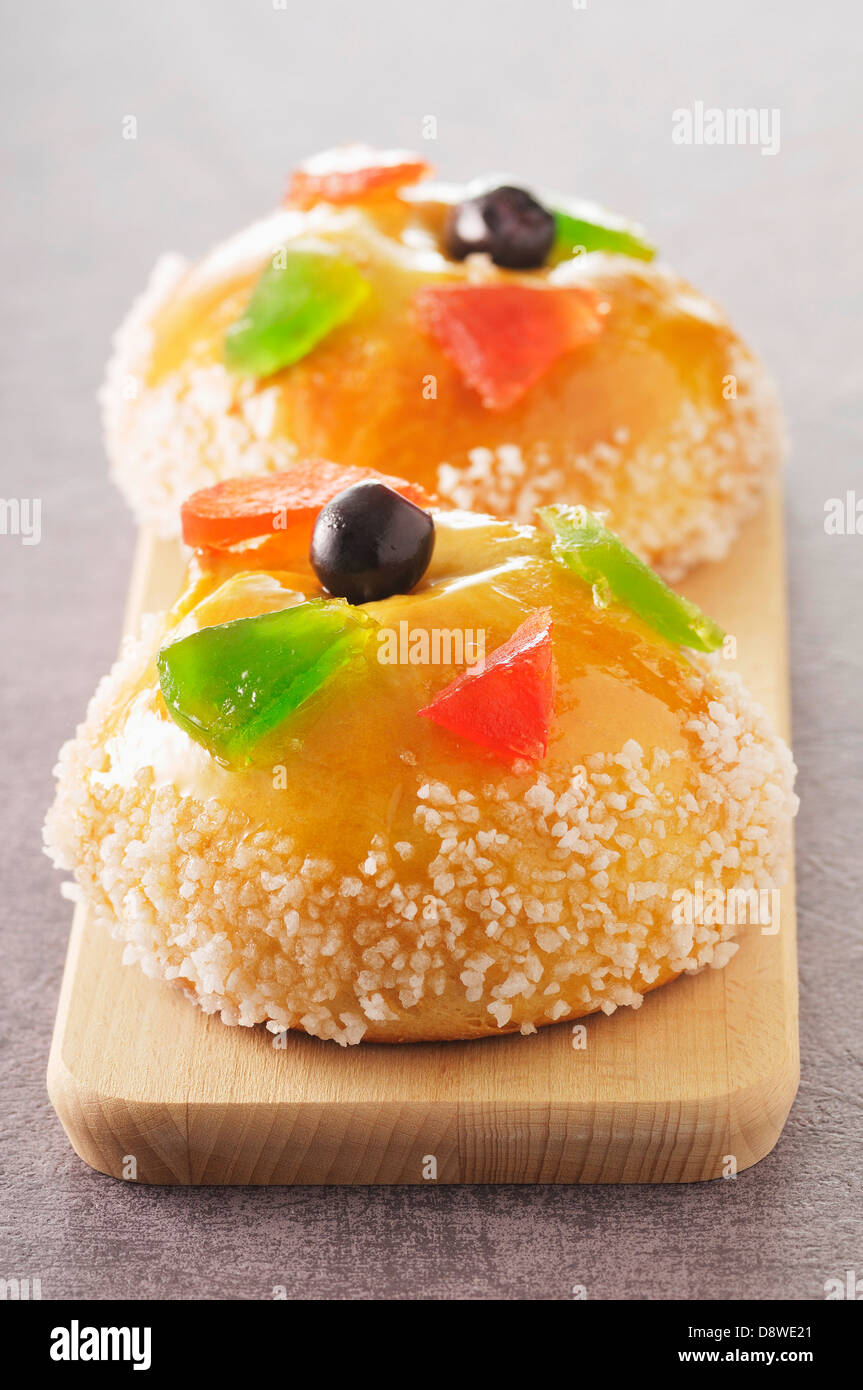 Royaumes,Epiphany brioches with candied fruit and sugar Stock Photo