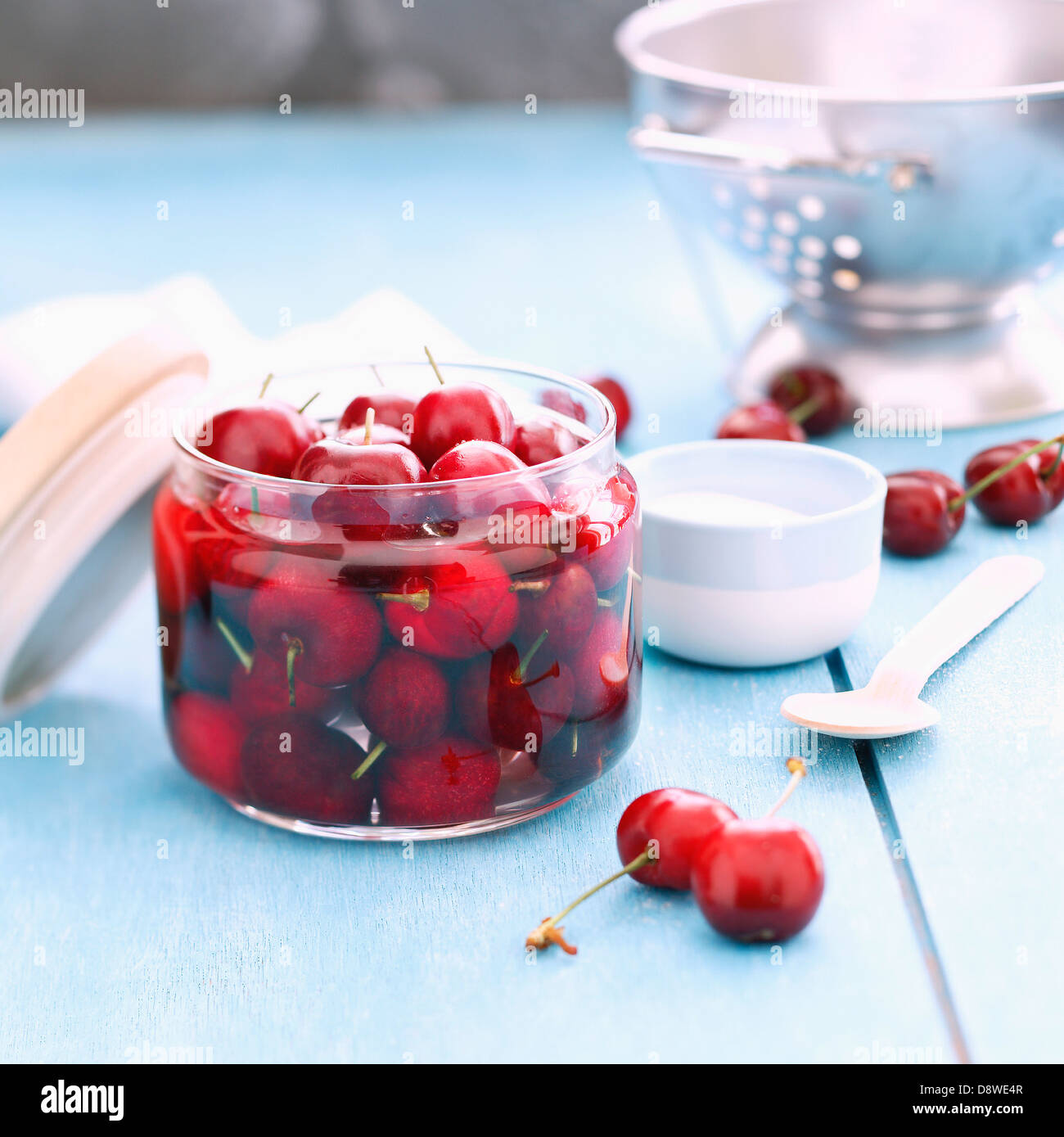 Jar of sour griotte cherries in Eaudevie Stock Photo Alamy