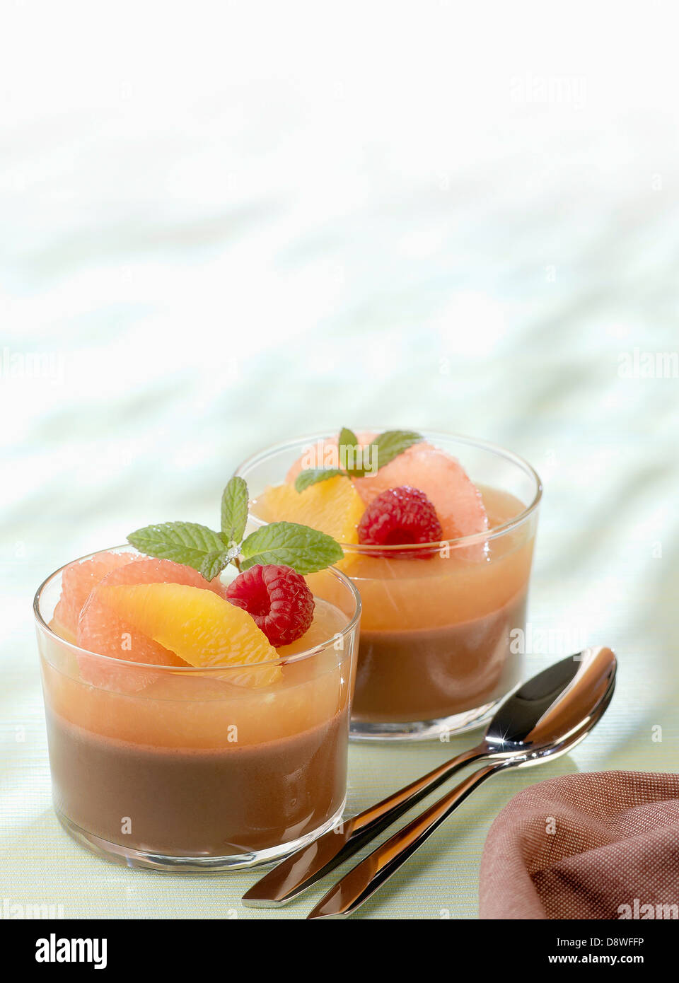 Chocolate cream dessert with citrus fruit jelly Stock Photo Alamy