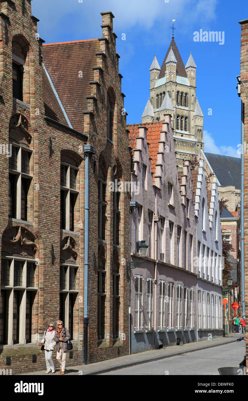Belgium, Bruges, St Saviour's Cathedral, street scene, houses, Stock Photo