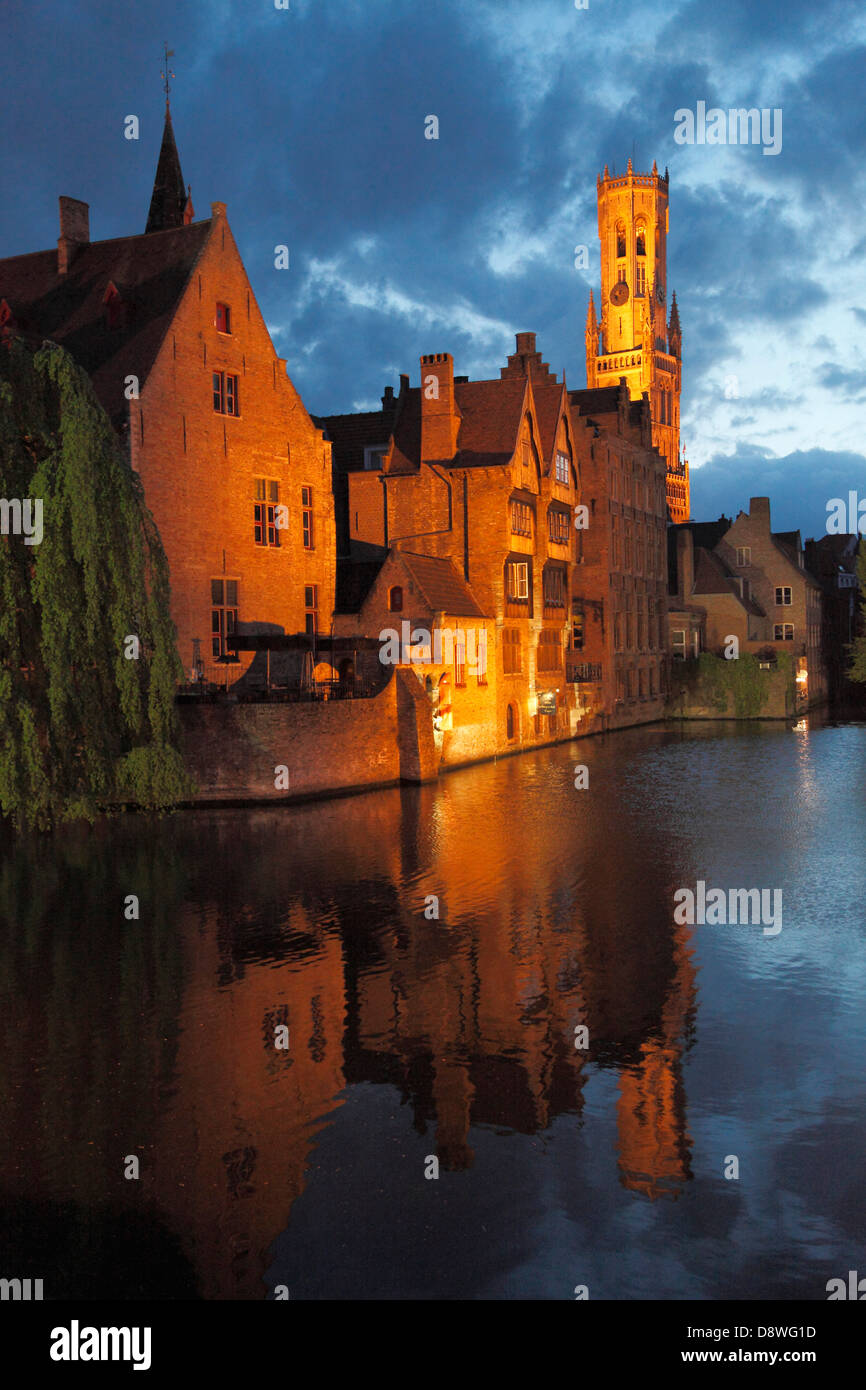 Belgium, Bruges, Belfry, canal scene, Stock Photo