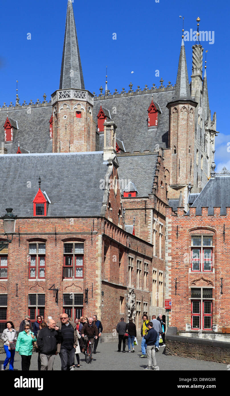 Belgium, Bruges, Blinde-Ezelstraat, City Hall, Stock Photo