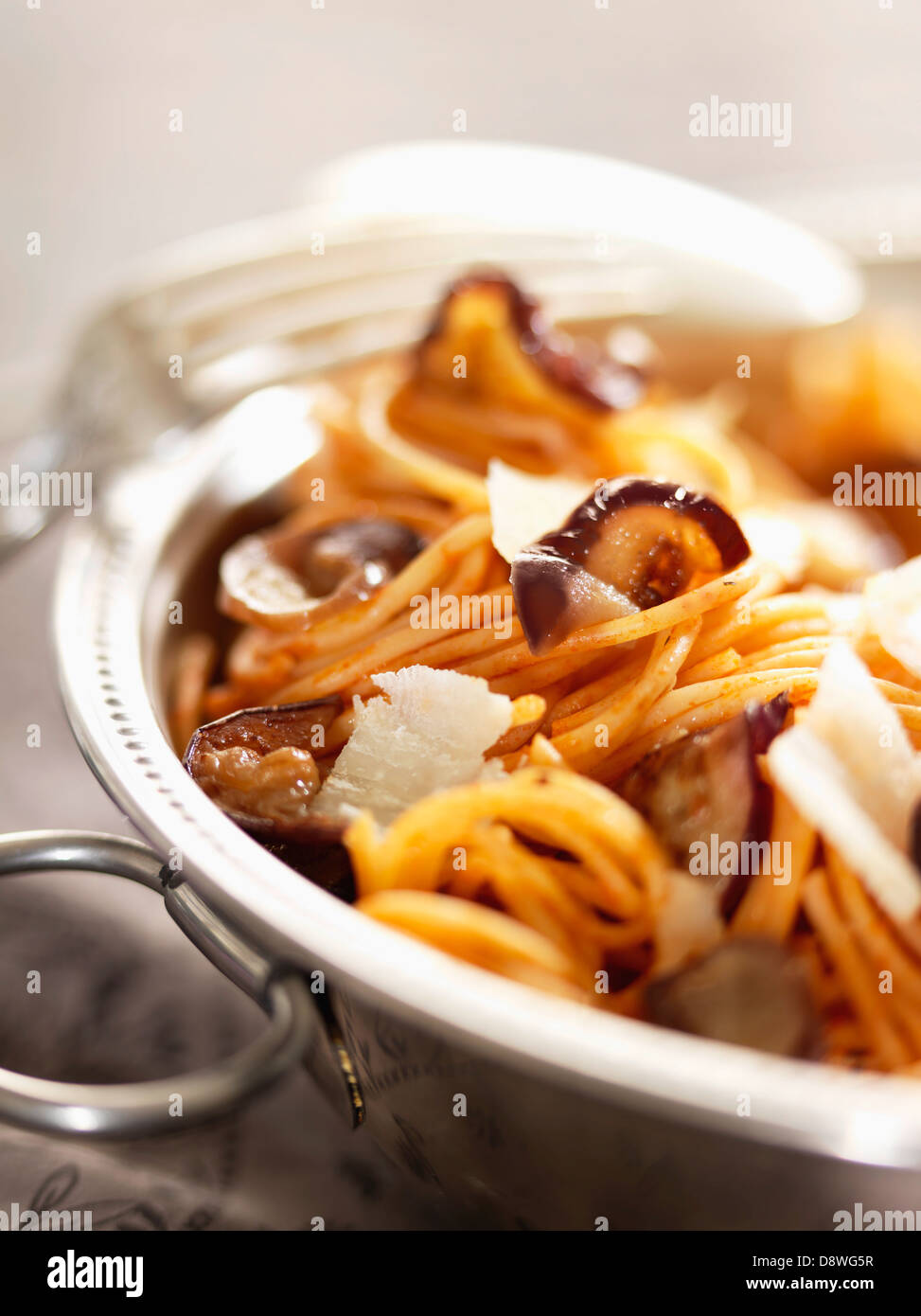 Spaghetti with mushrooms and parmesan Stock Photo