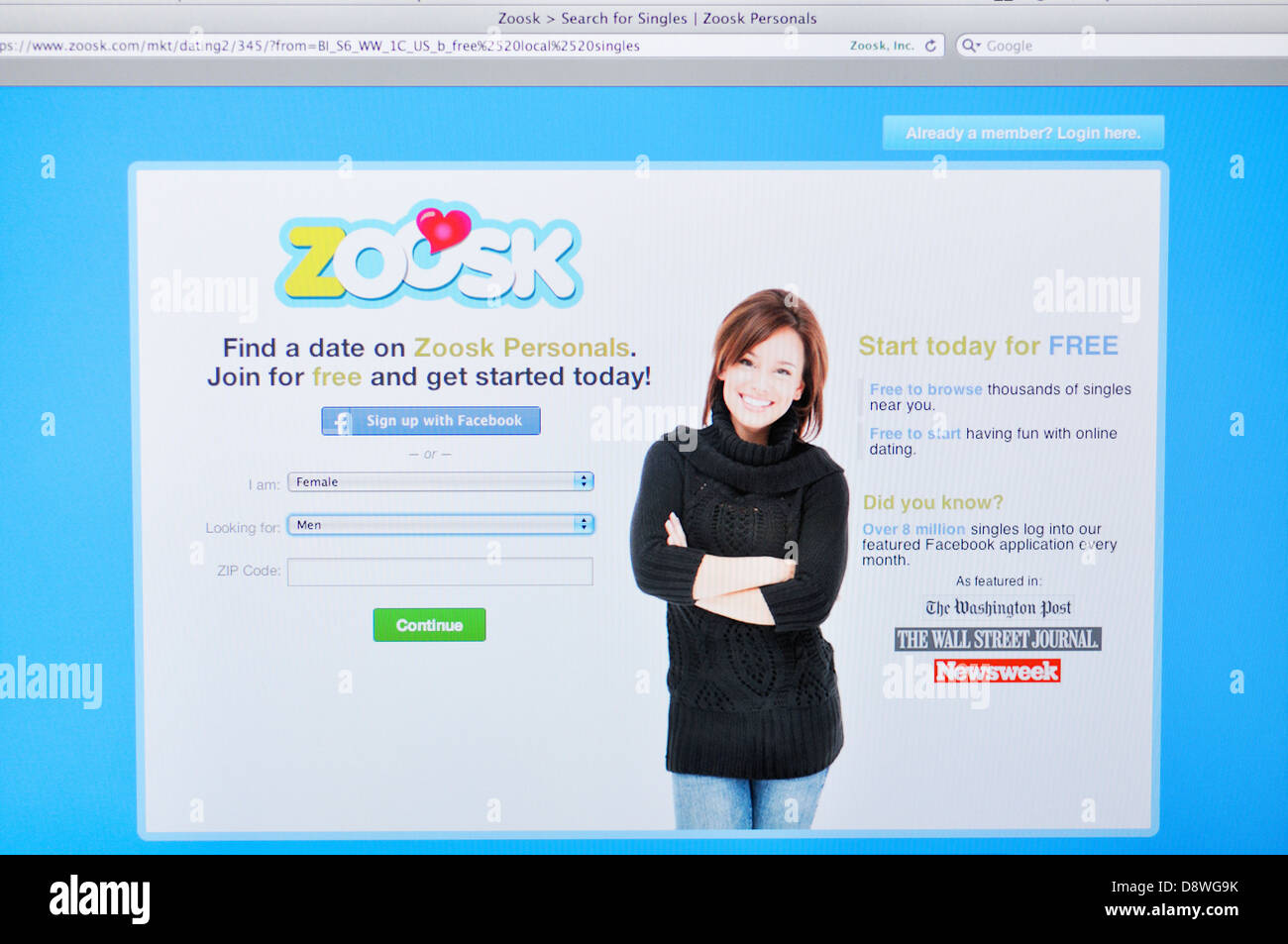 Zoosk sign in page