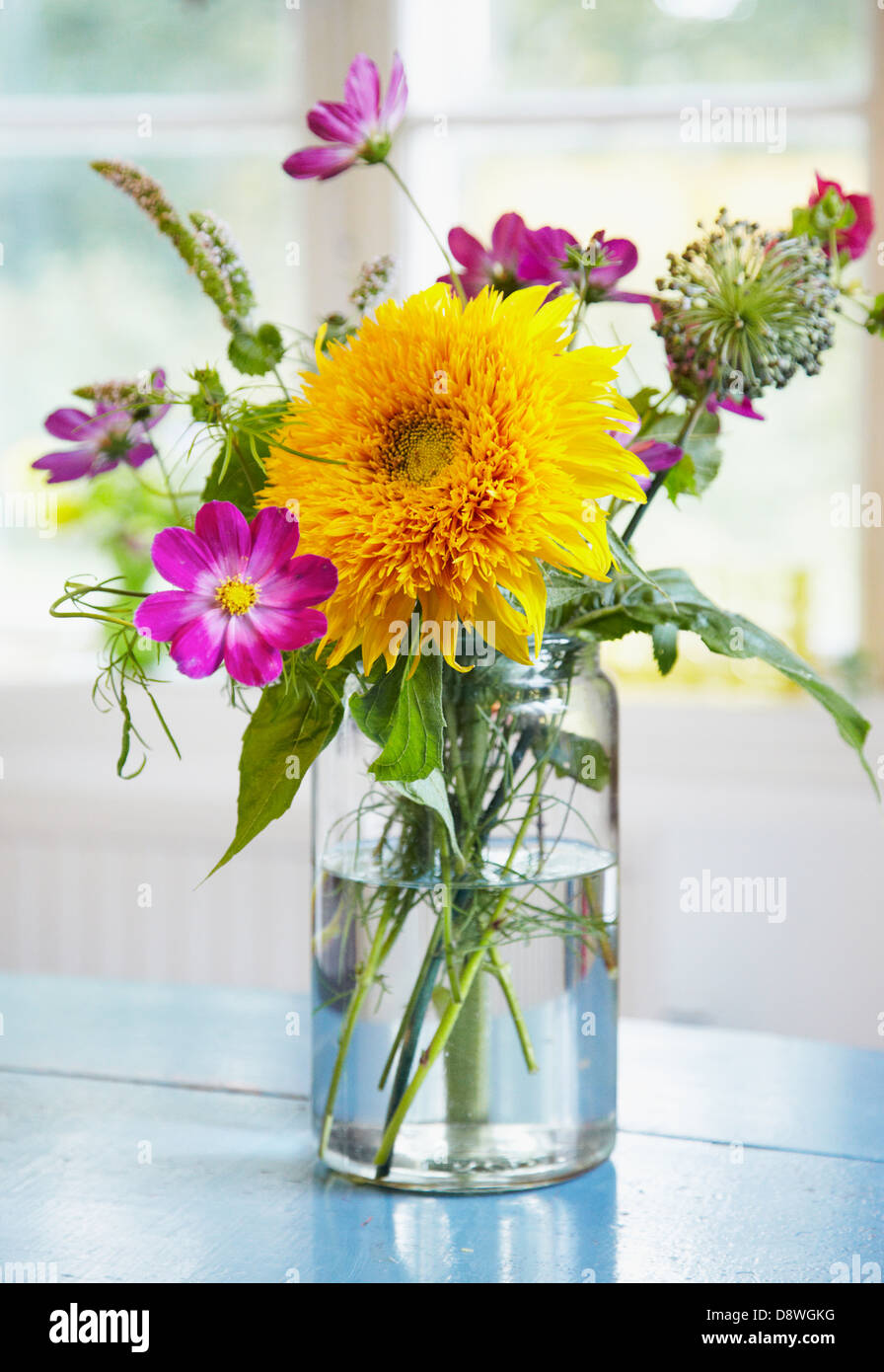 Flowers in glass vase Stock Photo Alamy